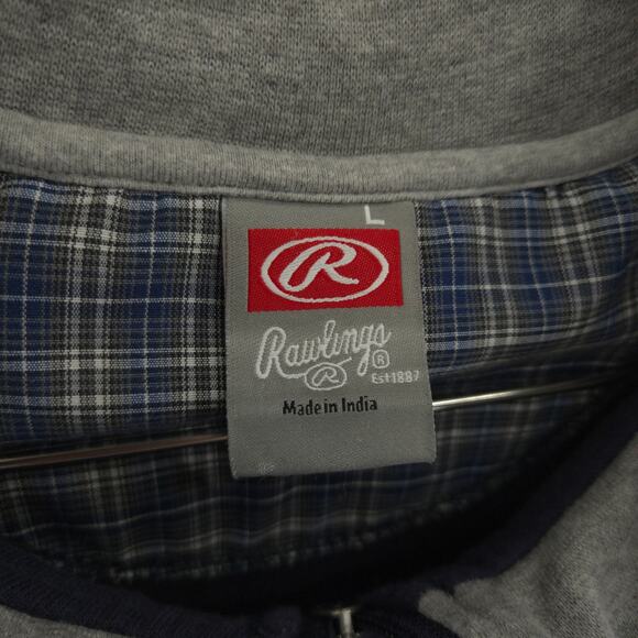 Rawlings Sweatshirt Mens Large Navy Baseball Patch Long Sleeve 1/4 Zip Pullover - Picture 10 of 14